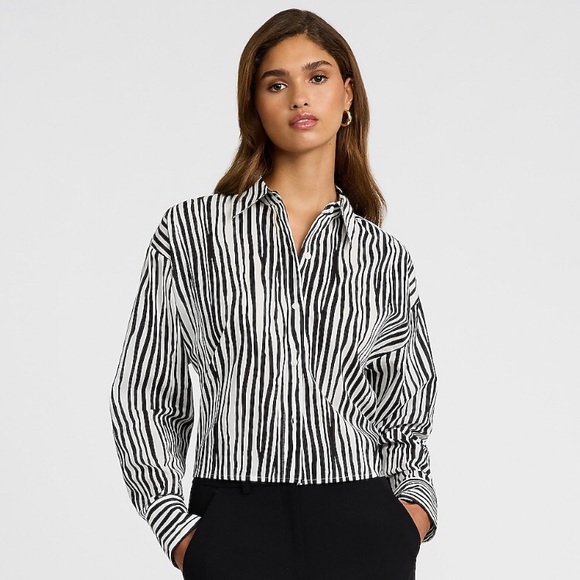 Express Tops - Express Striped Cropped Boyfriend Shirt